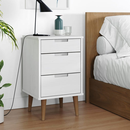 Table de chevet MOLDE blanche 40x35x65 cm en pin massif