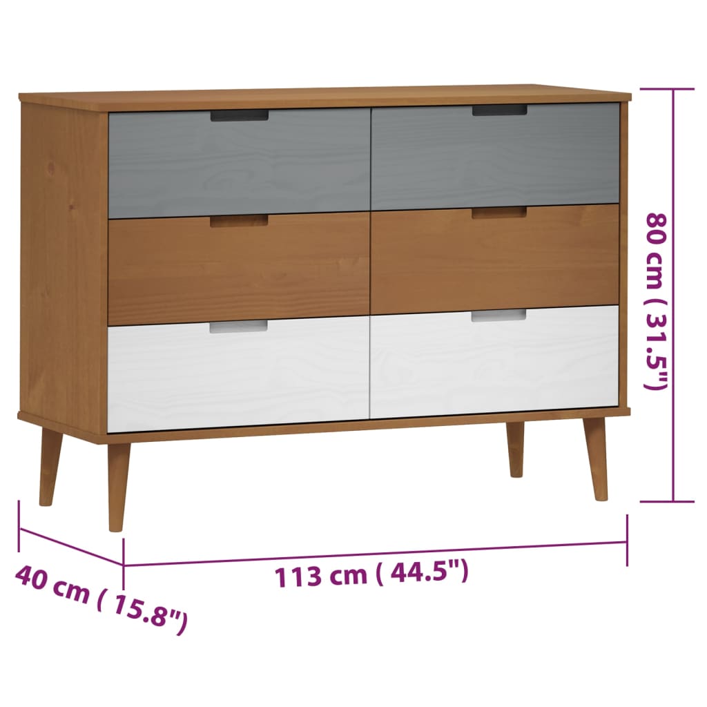 Armoire à tiroirs MOLDE marron 113x40x80 cm bois de pin massif