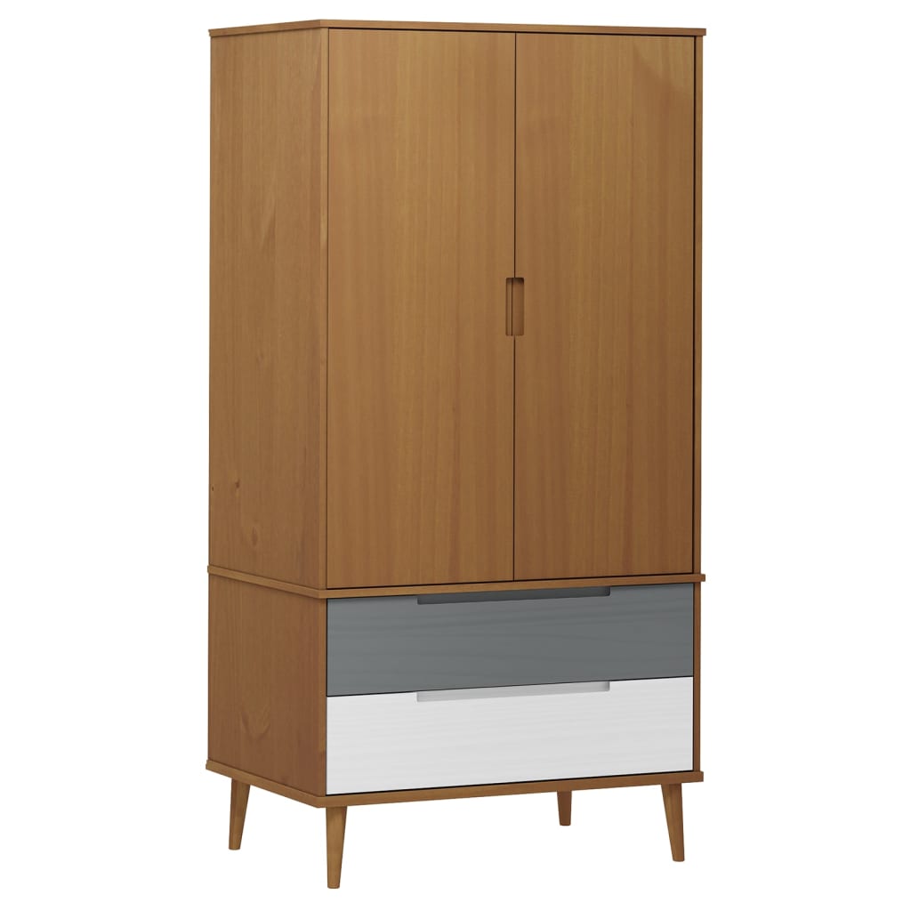 Wardrobe MOLDE Brown 90x55x175 cm solid pine wood