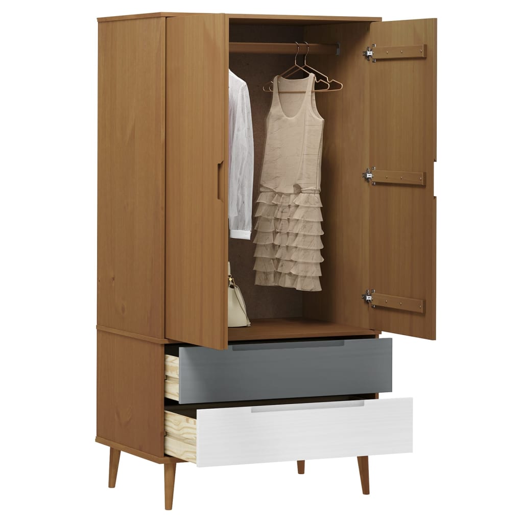 Wardrobe MOLDE Brown 90x55x175 cm solid pine wood