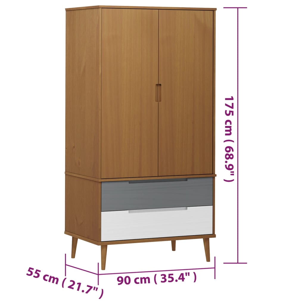 Wardrobe MOLDE Brown 90x55x175 cm solid pine wood