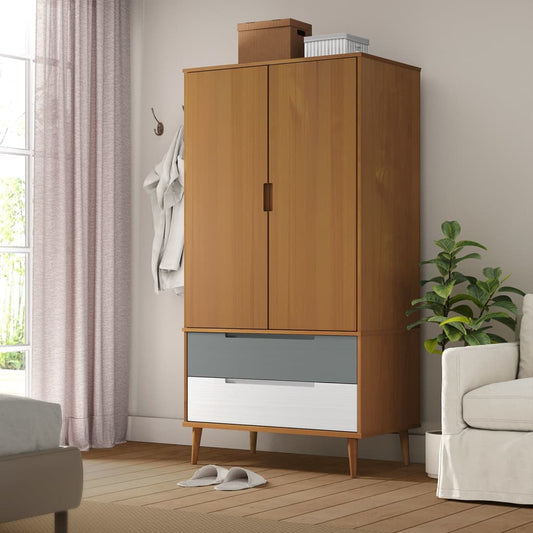 Wardrobe MOLDE Brown 90x55x175 cm solid pine wood