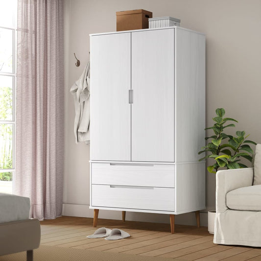 Wardrobe MOLDE White 90x55x175 cm Solid Pine Wood
