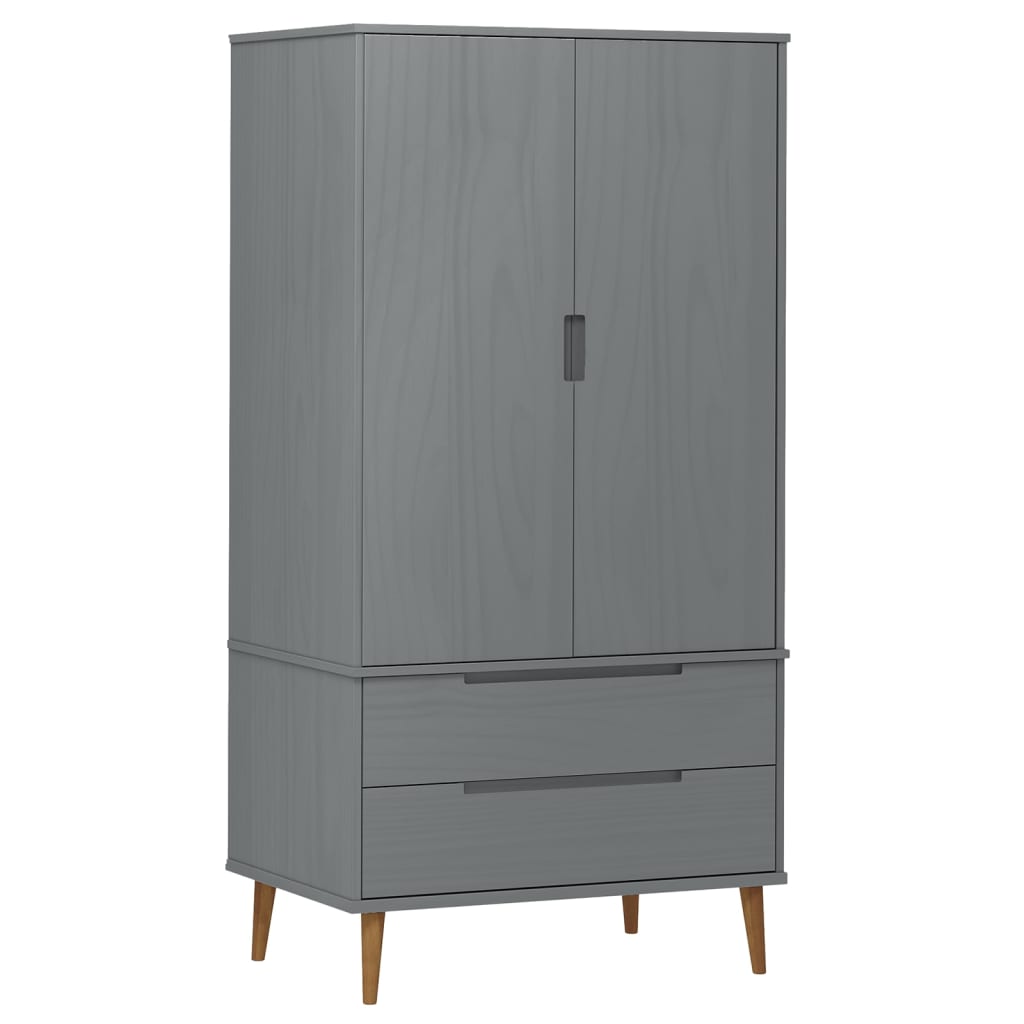 Wardrobe MOLDE Grey 90x55x175 cm solid pine wood