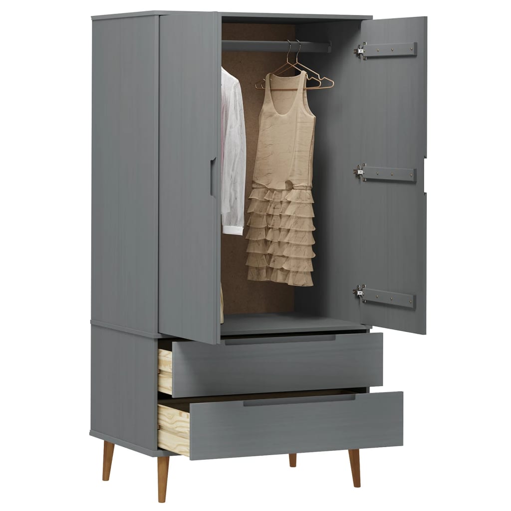 Wardrobe MOLDE Grey 90x55x175 cm solid pine wood