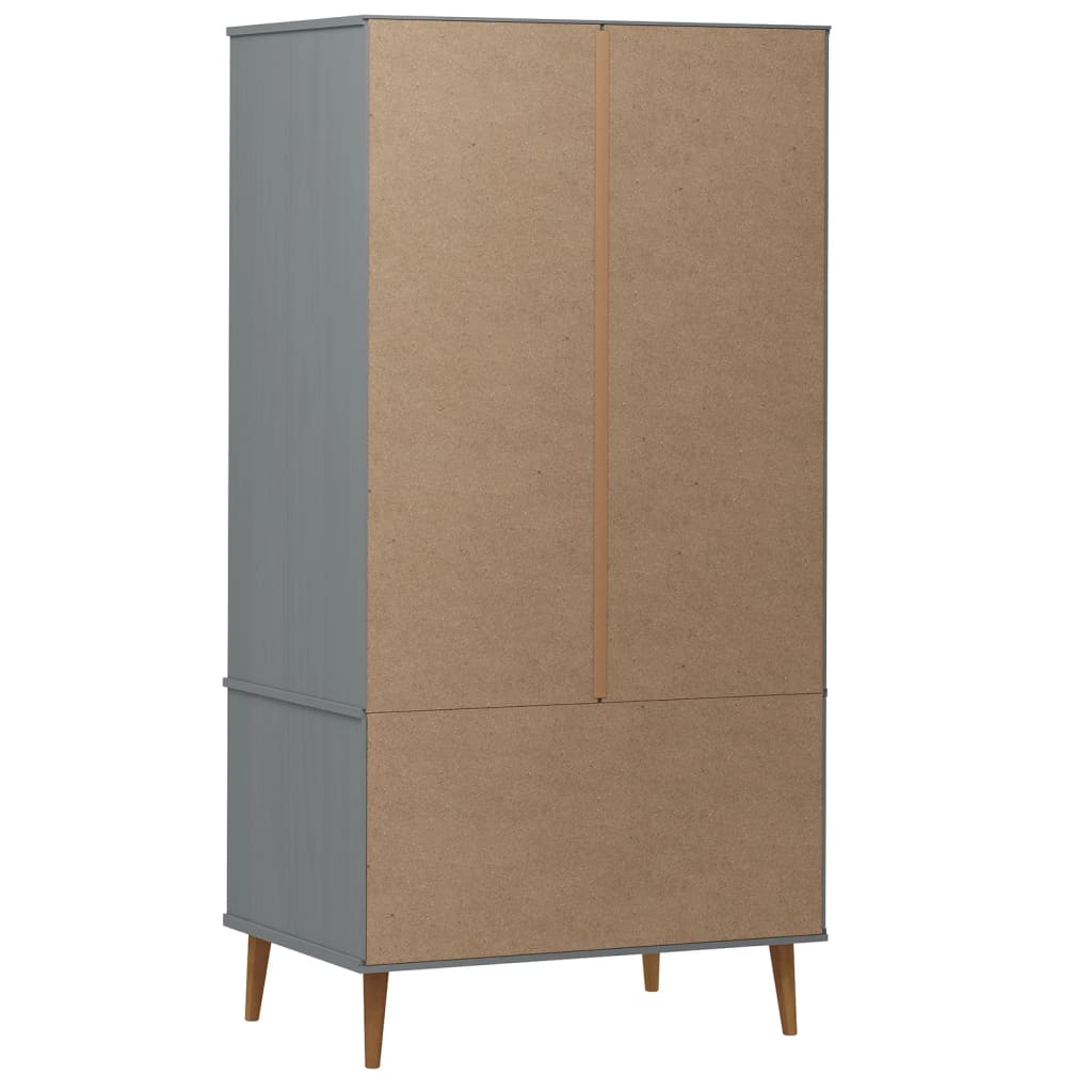 Wardrobe MOLDE Grey 90x55x175 cm solid pine wood
