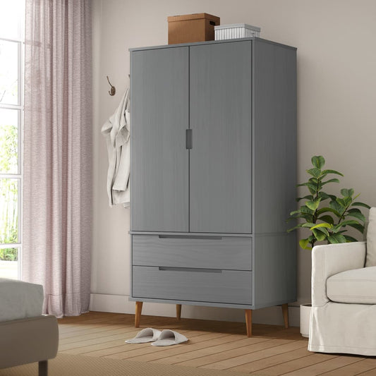 Wardrobe MOLDE Grey 90x55x175 cm solid pine wood