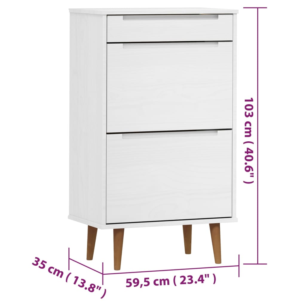 Shoe cabinet MOLDE white 59.5x35x103 cm solid pine wood