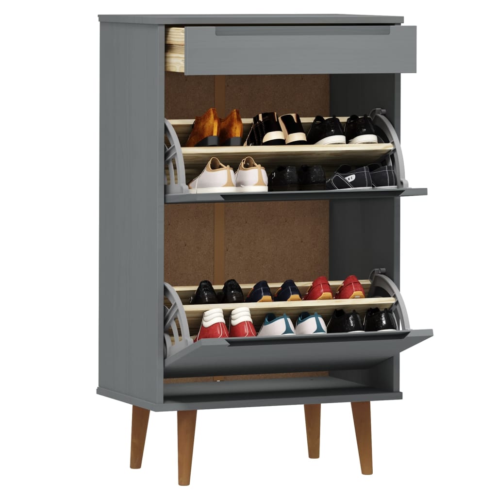 Shoe cabinet MOLDE grey 59.5x35x103 cm solid pine wood