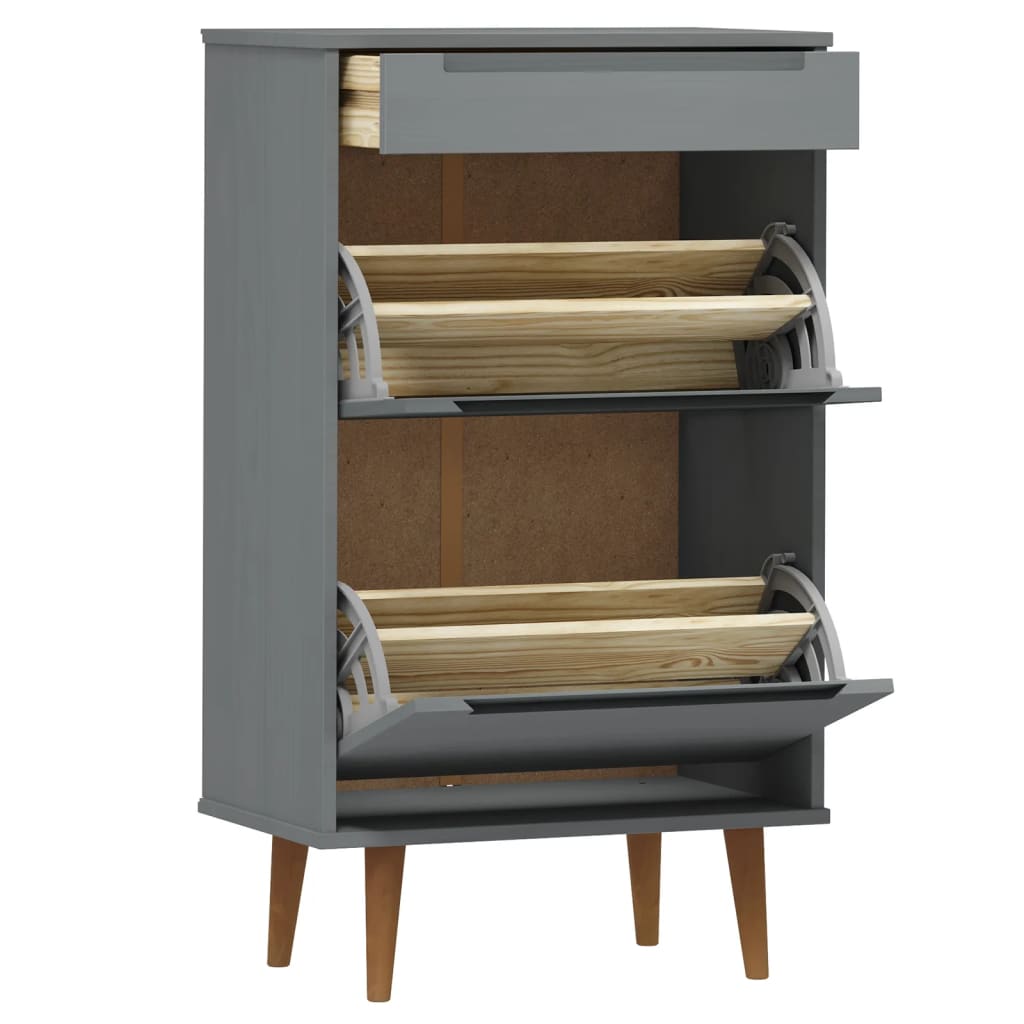 Shoe cabinet MOLDE grey 59.5x35x103 cm solid pine wood