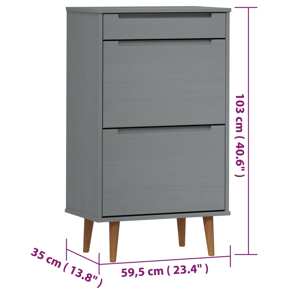 Shoe cabinet MOLDE grey 59.5x35x103 cm solid pine wood