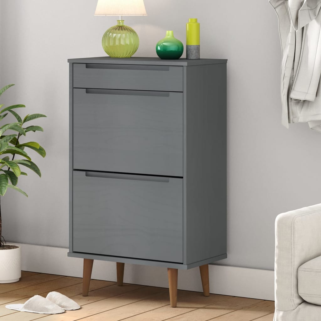 Shoe cabinet MOLDE grey 59.5x35x103 cm solid pine wood