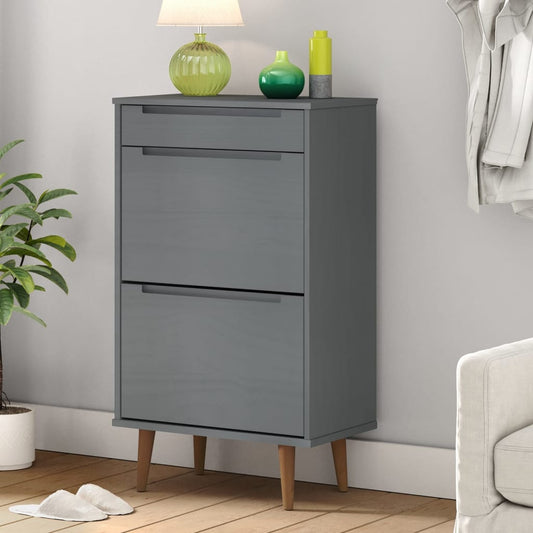 Shoe cabinet MOLDE grey 59.5x35x103 cm solid pine wood
