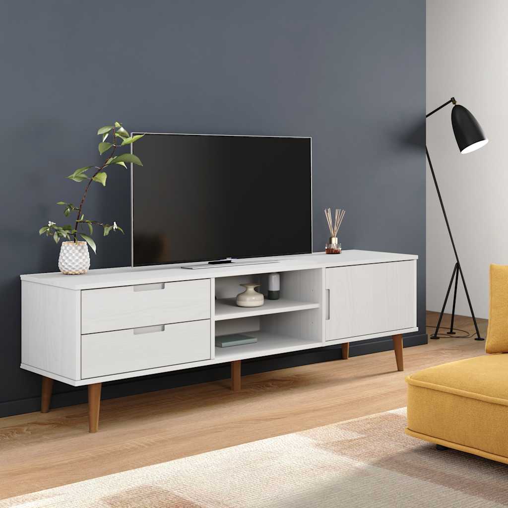 Meuble TV MOLDE blanc 158x40x49 cm pin massif
