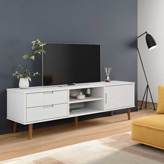 Meuble TV MOLDE blanc 158x40x49 cm pin massif