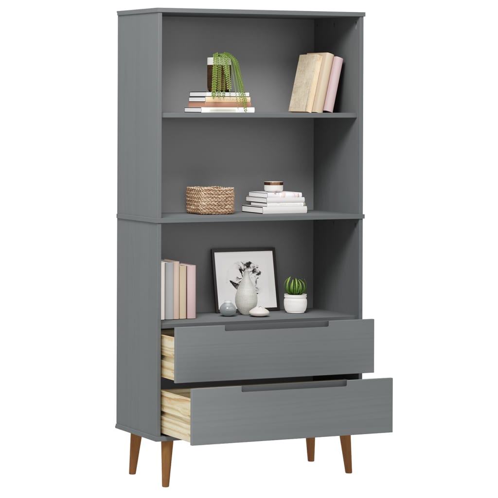 Bookcase MOLDE Grey 85x35x170.5 cm Solid Pine Wood