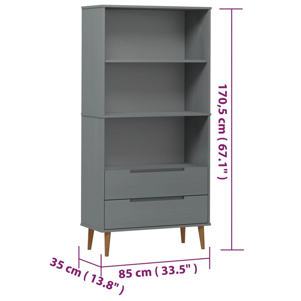 Bookcase MOLDE Grey 85x35x170.5 cm Solid Pine Wood