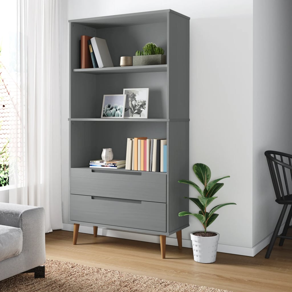 Bookcase MOLDE Grey 85x35x170.5 cm Solid Pine Wood