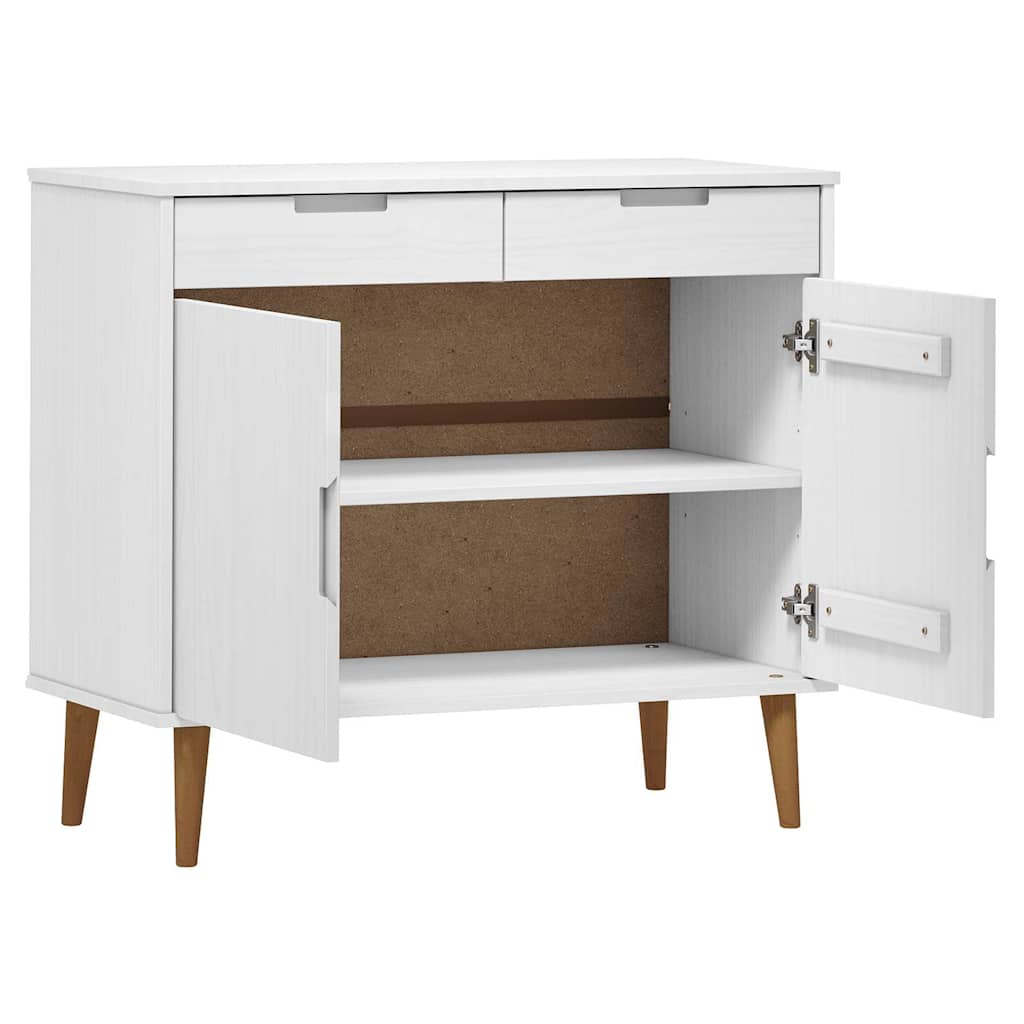 Sideboard MOLDE Weiß 90x40x80 cm Massivholz Kiefer