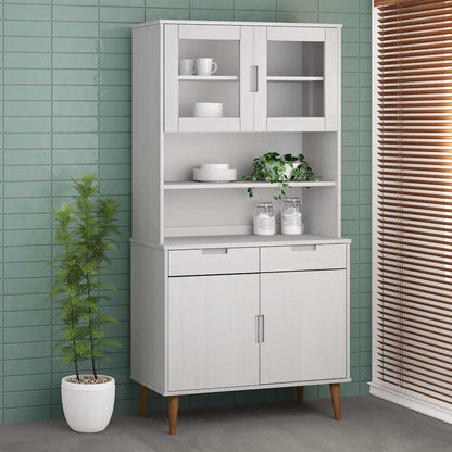 Highboard-Oberteil MOLDE Weiß 90x35x100 cm Massivholz Kiefer