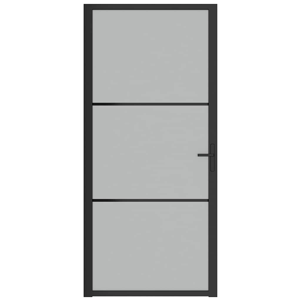 Innentür 93x201,5 cm Schwarz Mattglas und Aluminium