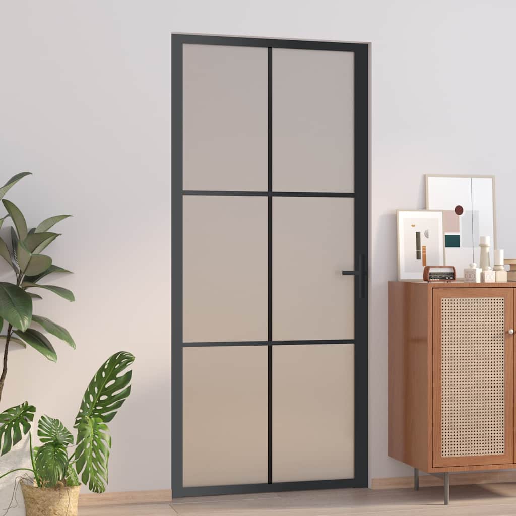 Innentür 93x201,5 cm Schwarz Mattglas und Aluminium