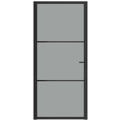 Innentür 93x201,5 cm Schwarz ESG-Glas und Aluminium