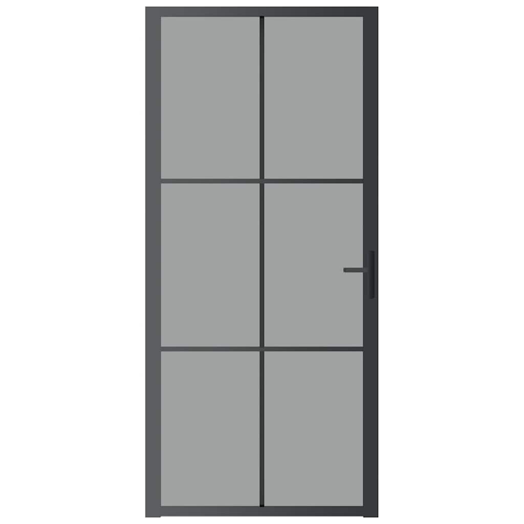 Innentür 93x201,5 cm Schwarz ESG-Glas und Aluminium