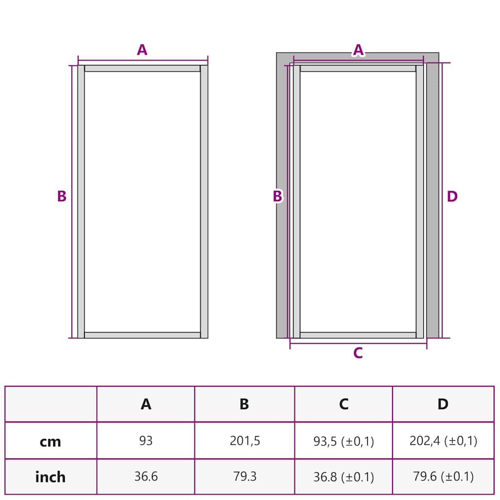 Innentür 93x201,5 cm Schwarz ESG-Glas und Aluminium