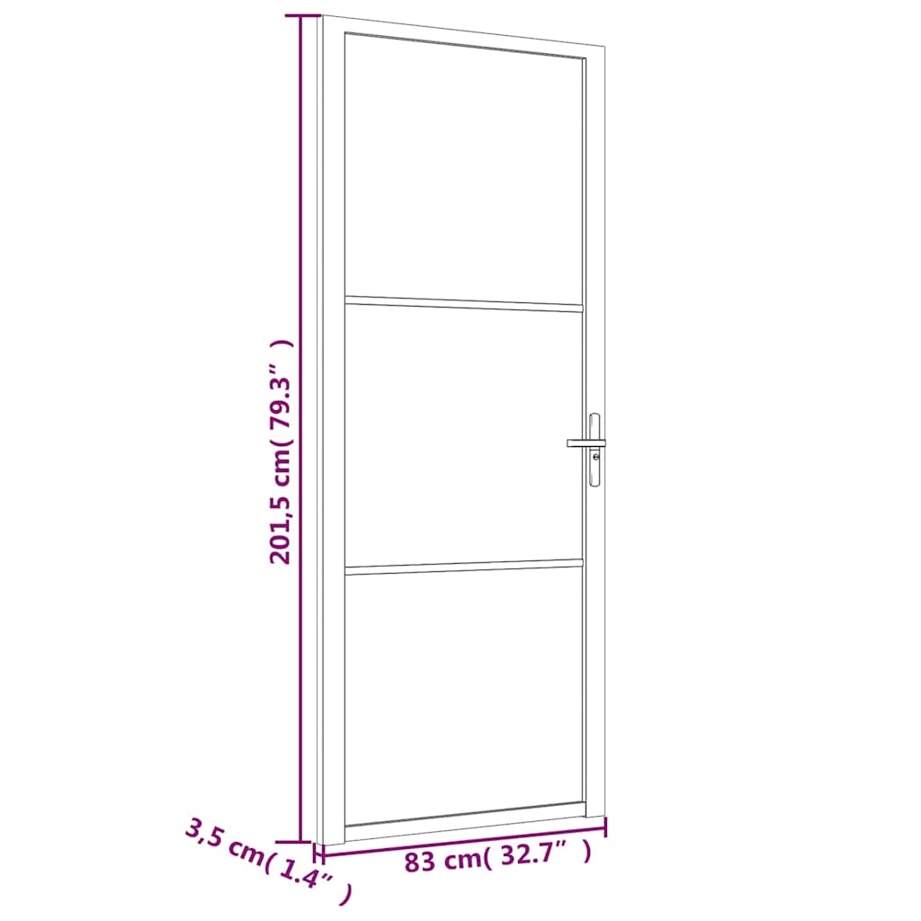 Innentür 83x201,5 cm Weiß Mattglas und Aluminium