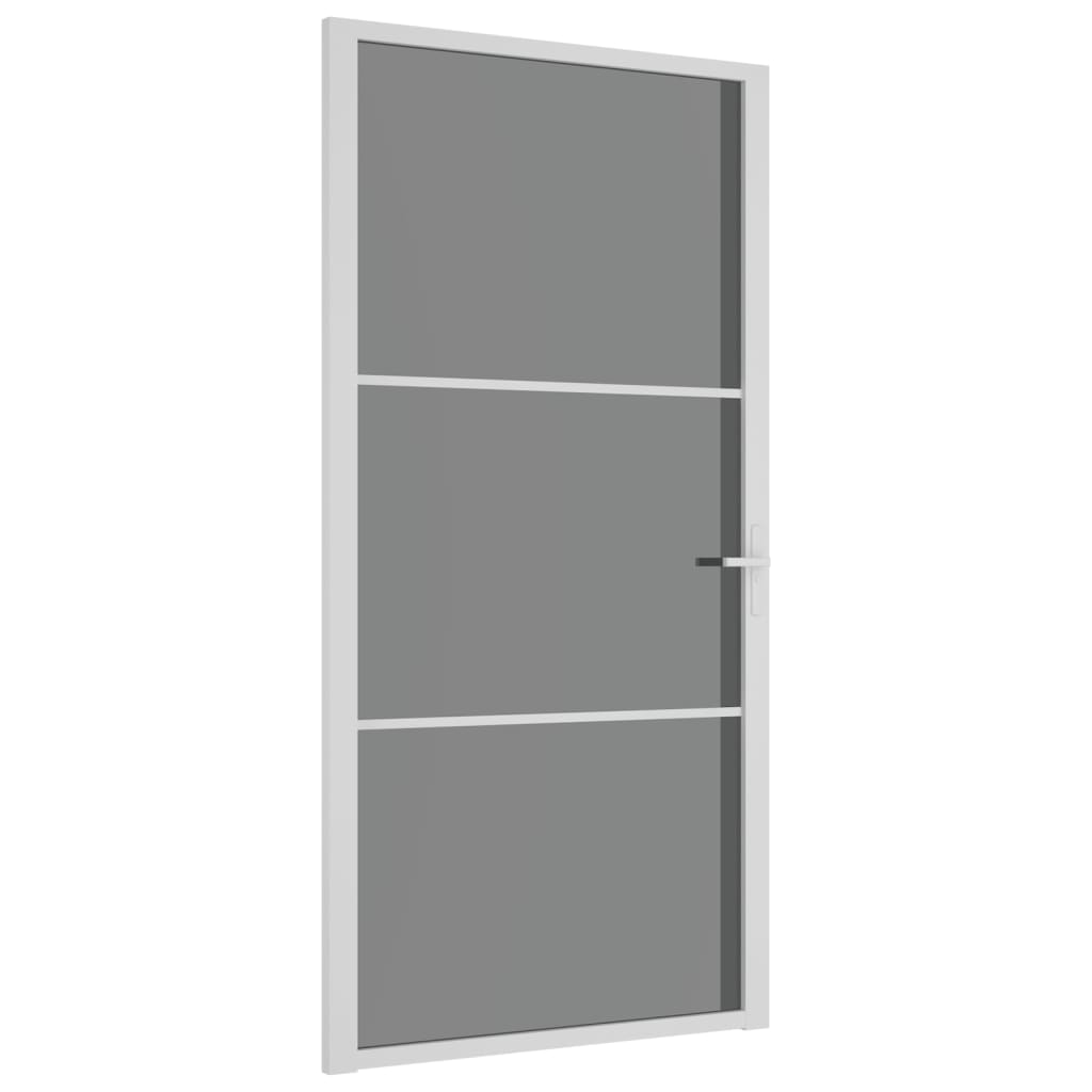Porte intérieure 102,5x201,5 cm verre trempé blanc et aluminium