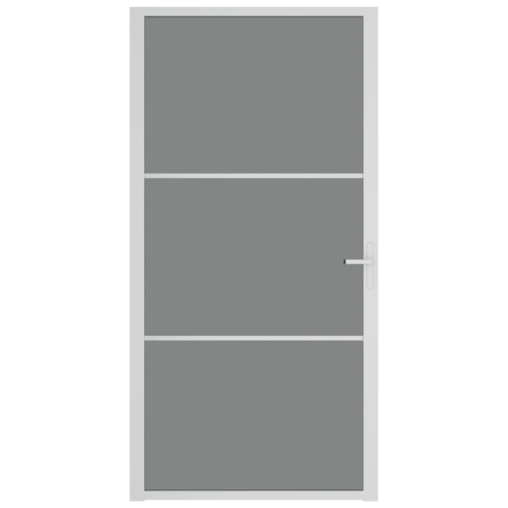 Porte intérieure 102,5x201,5 cm verre trempé blanc et aluminium