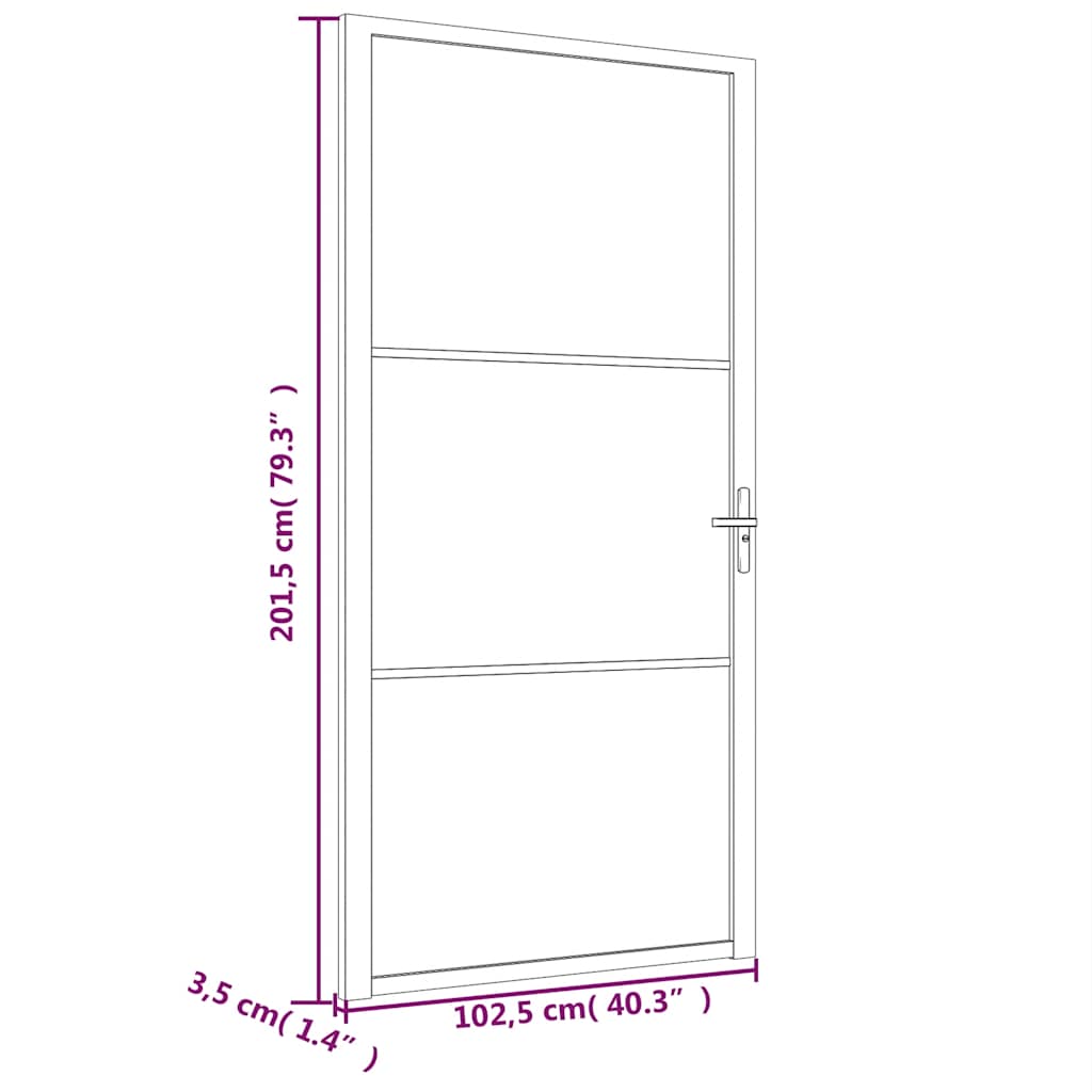 Porte intérieure 102,5x201,5 cm verre trempé blanc et aluminium