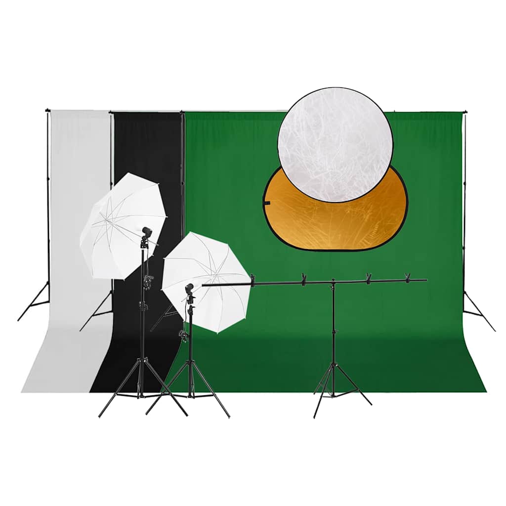 Fotostudio-Set mit Leuchten, Hintergrund und Reflektor