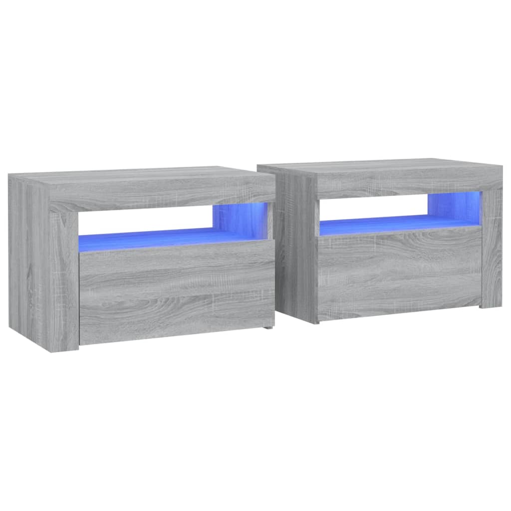 Tables de chevet 2 pièces avec LED Gris Sonoma 60x35x40 cm