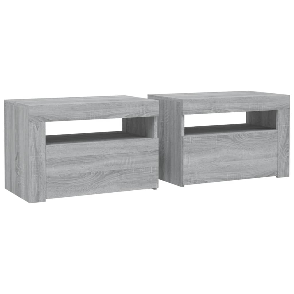 Tables de chevet 2 pièces avec LED Gris Sonoma 60x35x40 cm