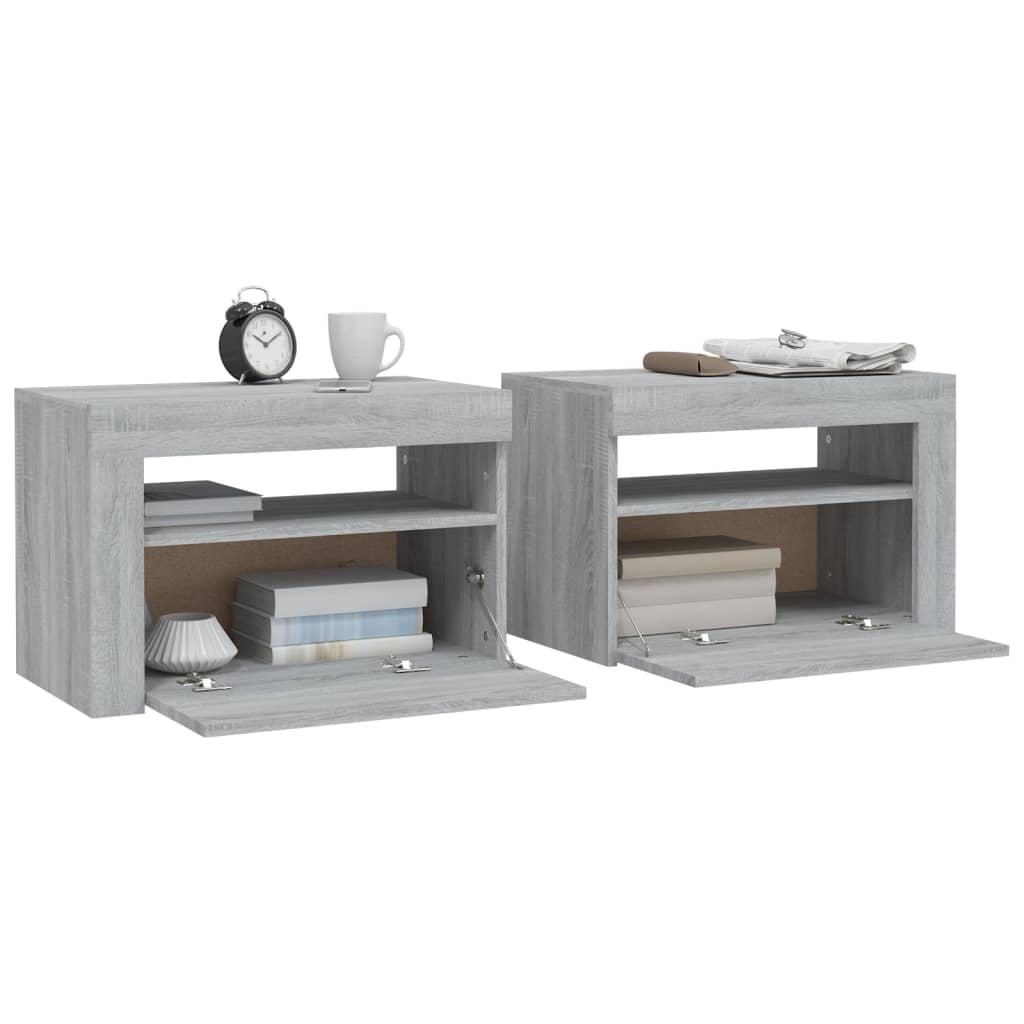 Tables de chevet 2 pièces avec LED Gris Sonoma 60x35x40 cm