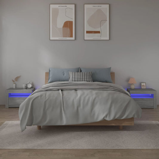Tables de chevet 2 pièces avec LED Gris Sonoma 60x35x40 cm