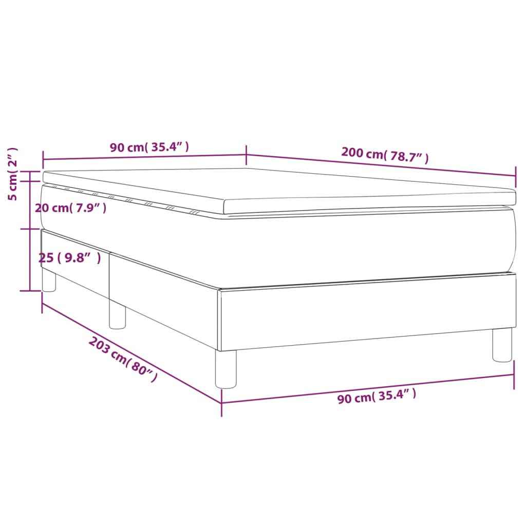 Lit à sommier tapissier avec matelas tissu noir 90x200 cm