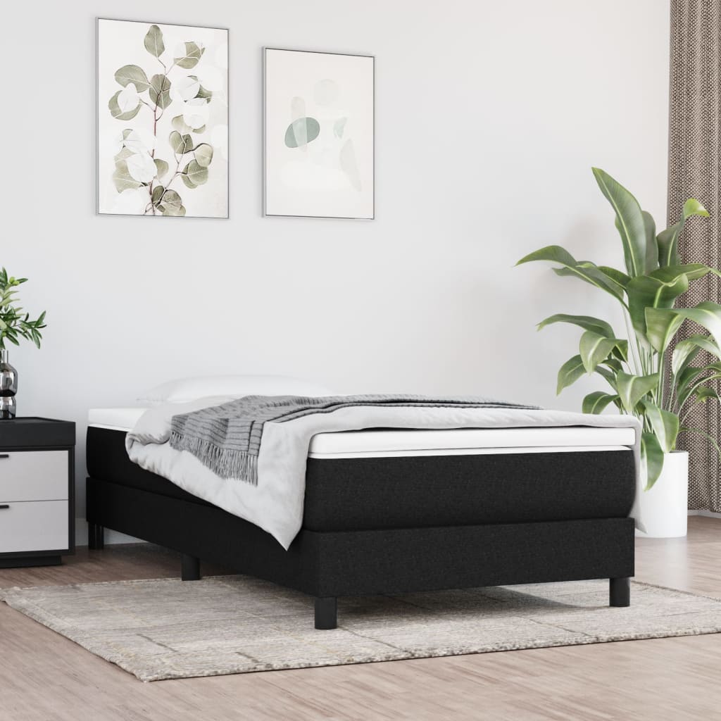 Lit à sommier tapissier avec matelas tissu noir 90x200 cm