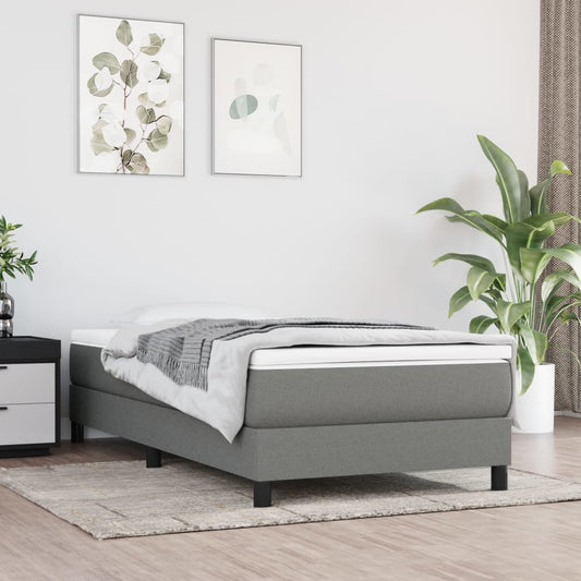 Lit sommier tapissier avec matelas tissu gris foncé 100x200 cm