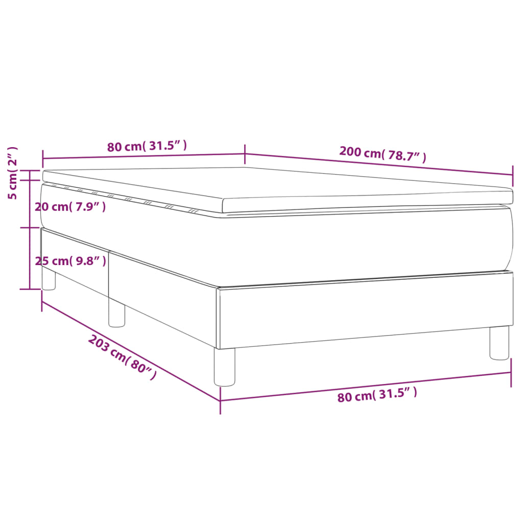 Lit sommier tapissier avec matelas tissu taupe 80x200 cm