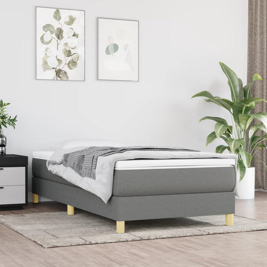 Lit sommier tapissier avec matelas tissu gris foncé 100x200 cm
