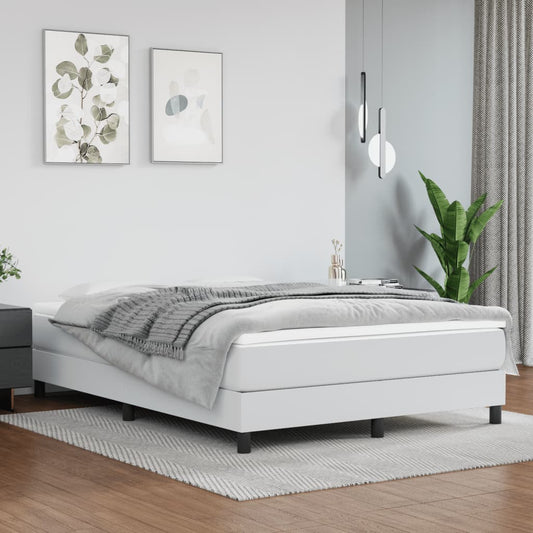 Lit à sommier tapissier avec matelas blanc 140x190 cm en similicuir