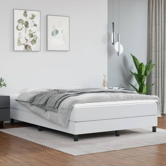 Lit à sommier tapissier avec matelas blanc 140x200 cm en similicuir