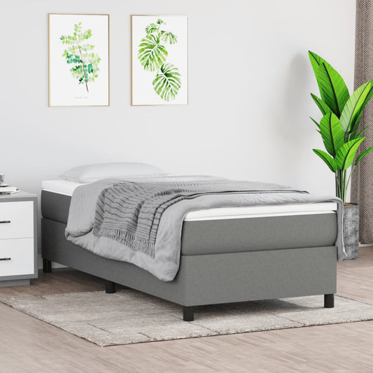 Lit sommier tapissier avec matelas tissu gris foncé 100x200 cm