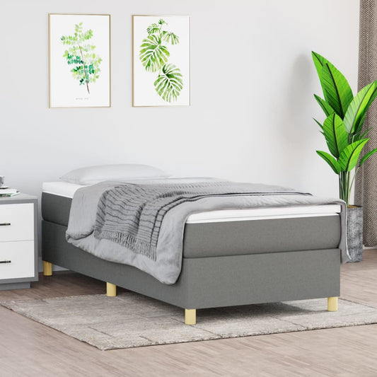 Lit sommier tapissier avec matelas tissu gris foncé 100x200 cm