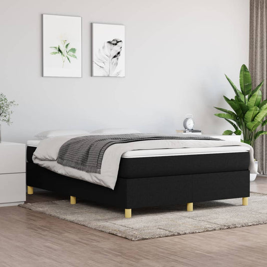 Lit à sommier tapissier avec matelas en tissu noir 140x190 cm