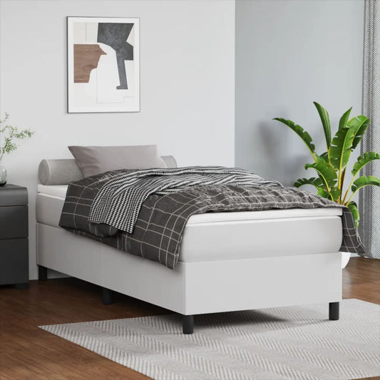Lit à sommier tapissier avec matelas blanc 90x200 cm en similicuir