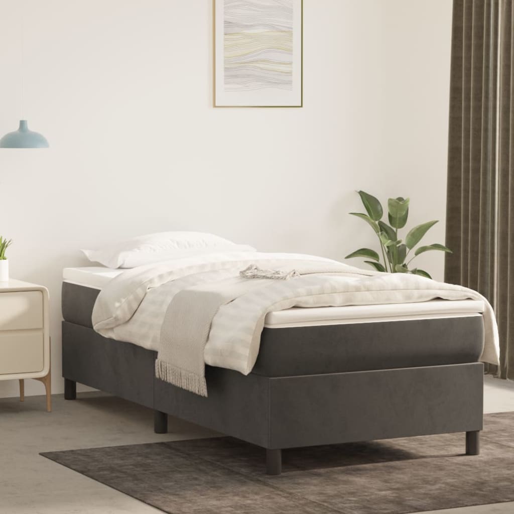 Sommier tapissier avec matelas gris foncé 100x200 cm velours